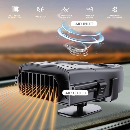 Berelin Autoverwarming 12V 150W Draagbare Auto Ventilator, 2 in 1 Verwarming & Koelventilator Windscherm Ontdooier Ontsluiter met 360° Draaibasis, Snelle Verwarming Auto Elektrische Verwarming