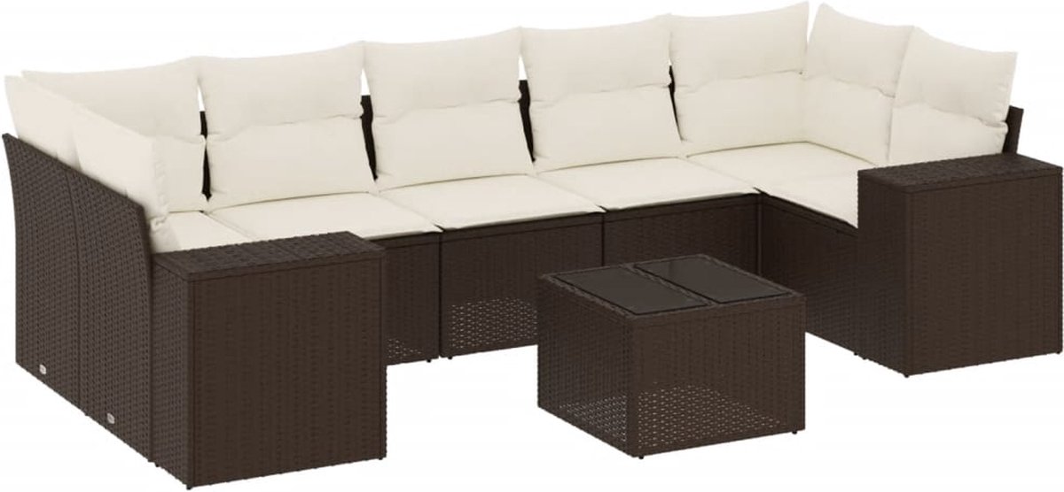 vidaXL 8-delige - Loungeset - met - kussens - poly - rattan - bruin