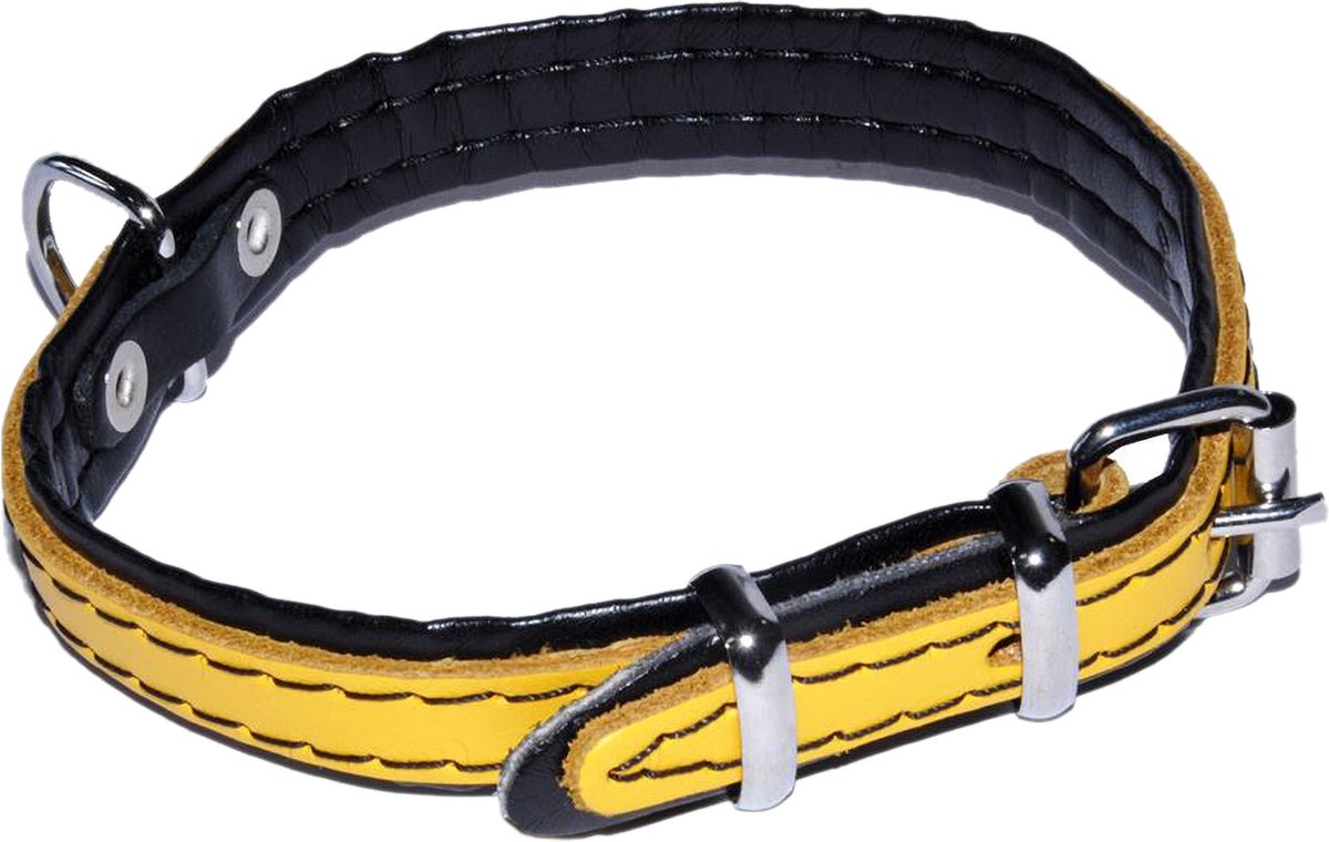 Goedkoopste Gele hondenhalsband - leer 12mm/32cm DINO