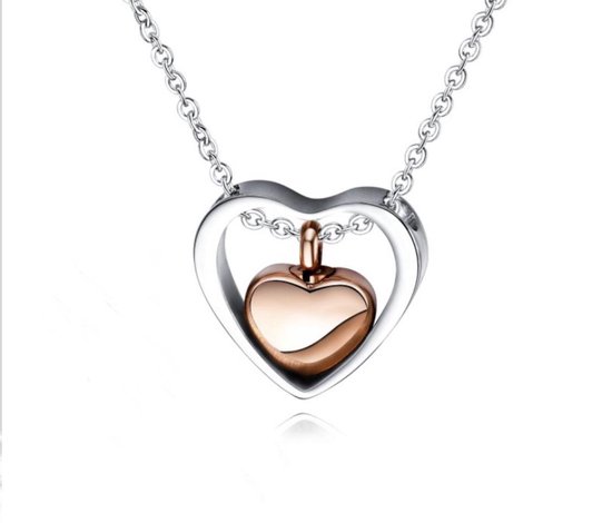 Néerlandais Duvall | Pendentif frêne acier inoxydable coeur couleur argent & or rose| y compris la chaîne et le jeu de remplissage| Cendres en forme de coeur pour urne/bijoux|