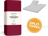 Loom One Hoeslaken Splittopper – 100% Jersey Katoen – 180x200 cm – tot 12cm matrasdikte– 160 g/m² – Wijnrood