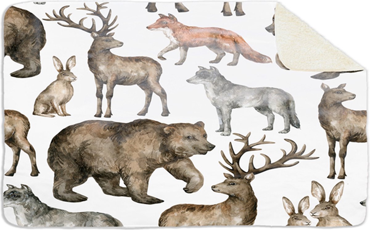Fleecedeken Wildlife groot, 96x146cm, Polyester Sherpa