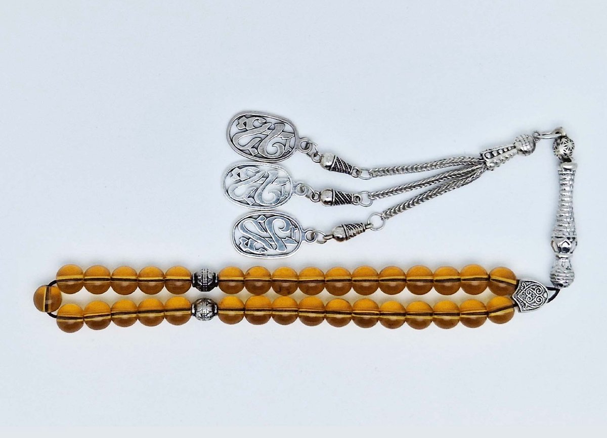Handgemaakte tesbih klassiek - "Tasbih" natuursteen " Citrine" - Aantal kralen 33 - Diameter kralen 8 MM - met metaal tassel "yarab" - Een mooi cadeau-idee