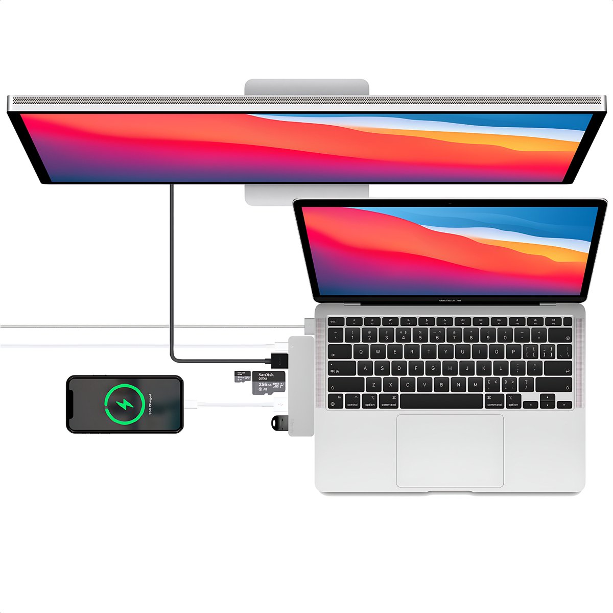 MacBook USB-C Hub Zilver voor Air Pro Neo – HDMI 4K, 2x USB 3.0, SD Card Reader, Thunderbolt 3 Opladen - Afbeelding 5