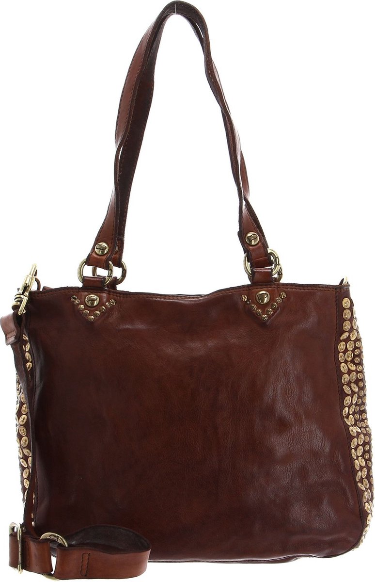 CAMPOMAGGI Leren Schoudertas Shopping Bag Cognac Bruine