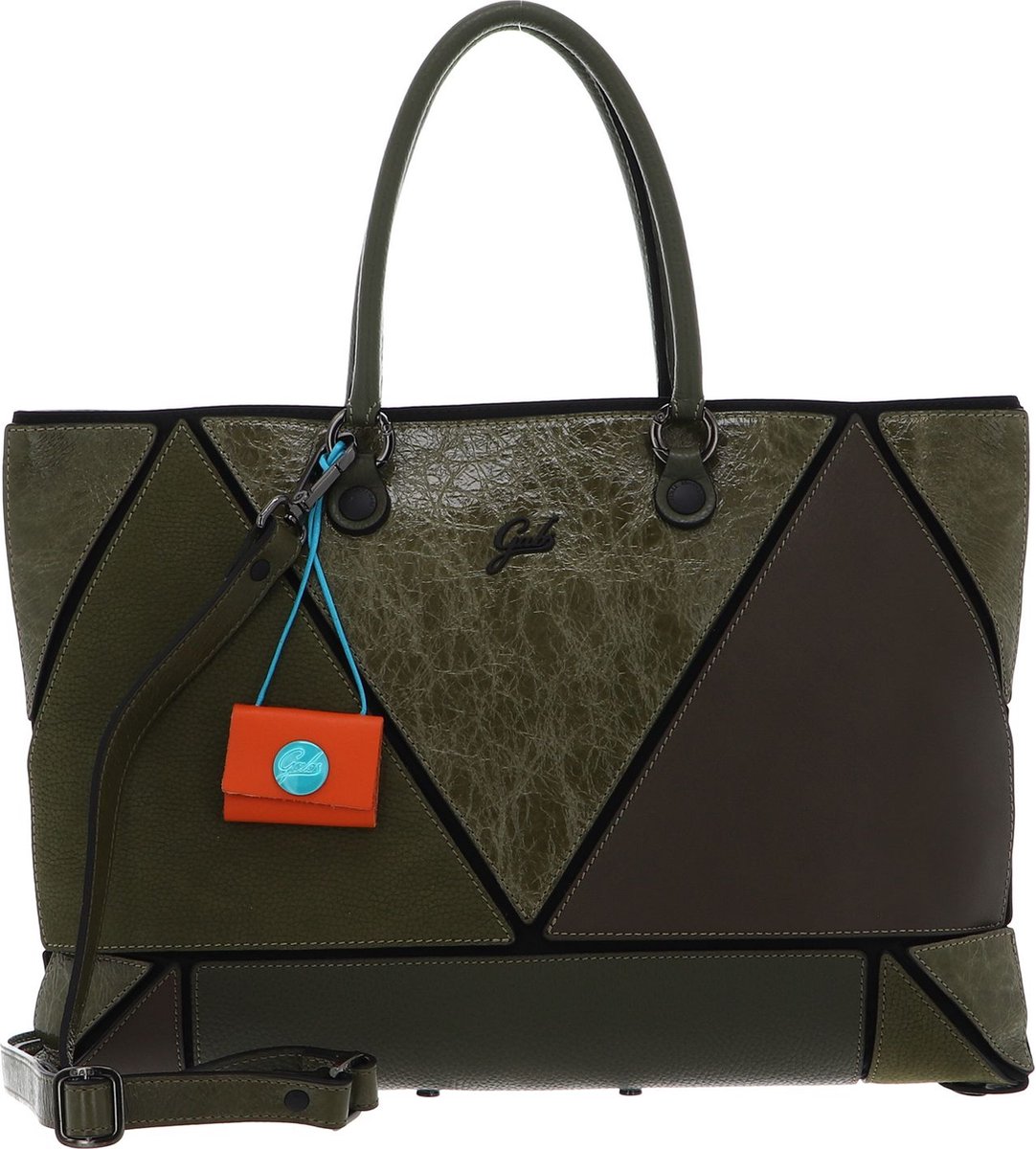 Gabs Leren Schoudertas Rioko Momu Sendai Black Shoulder Bag Verde Oliva Olijfgroen