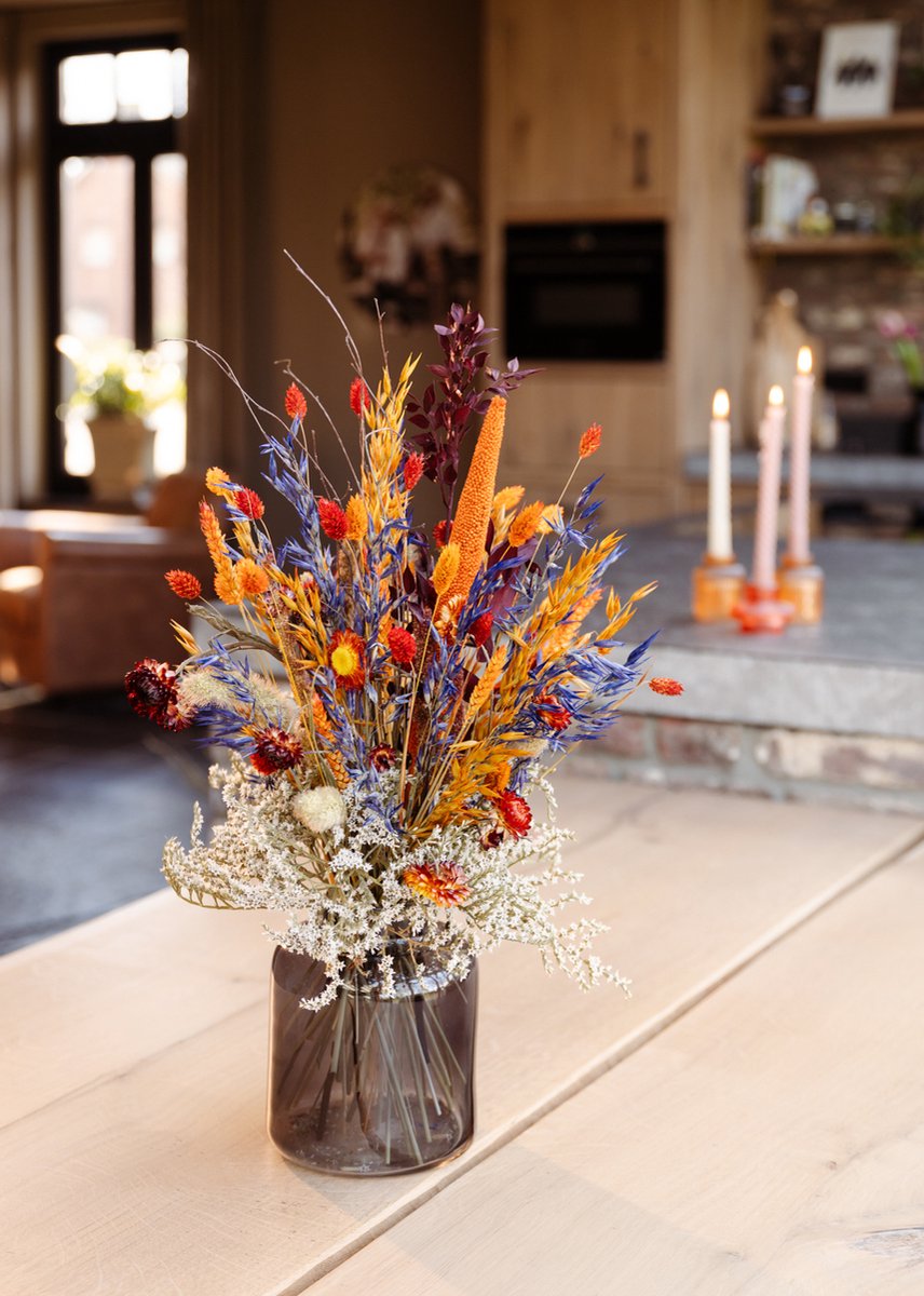 Droogbloemen boeket "Warm Sunset" (Small) | 40cm | Kleurrijk en Luxe | Een boeket dat jouw interieur een boost geeft