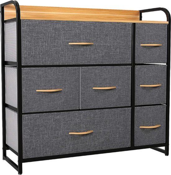 YITAHOME Ladekast Met 4 Laden, Stoffen Zijzak En Haken, Stevig Stalen Frame Opbergladen Voor Slaapkamer Kinderkamer Kast Houtskoolzwarte Houtnerf 2113702194