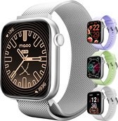 Maoo ProWatch AMOLED Smartwatch Dames en Heren - Milanese Bandje en 3 Siliconen Bandjes - Stappenteller - Hartslagmeter- Bloeddrukmeter - Slaapmonitor - Multisport - Geschikt voor Android en iOS - Zilver