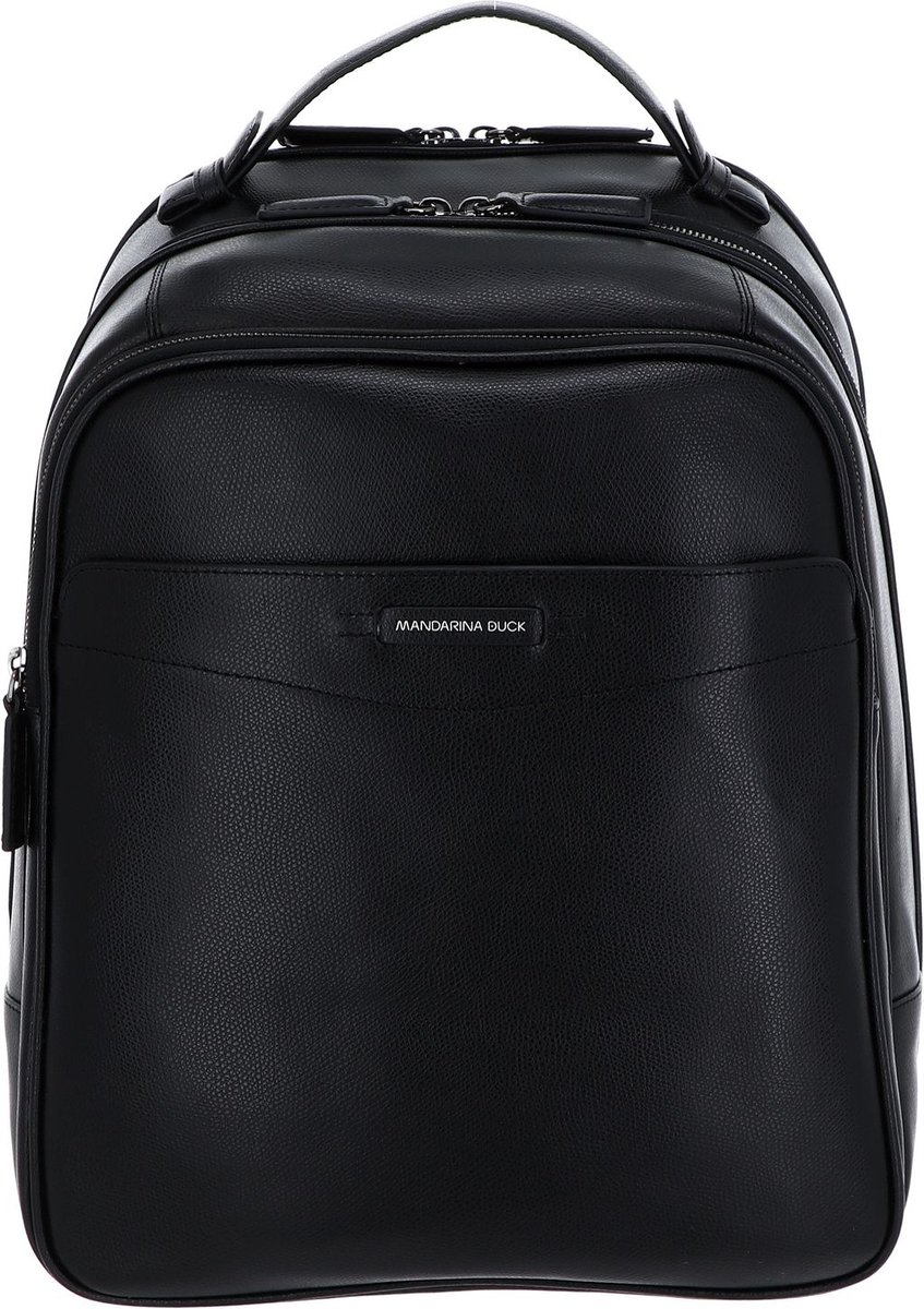 MANDARINA DUCK Leren Laptop rugzak Rugzak met laptopvak Times Backpack Black Zwart