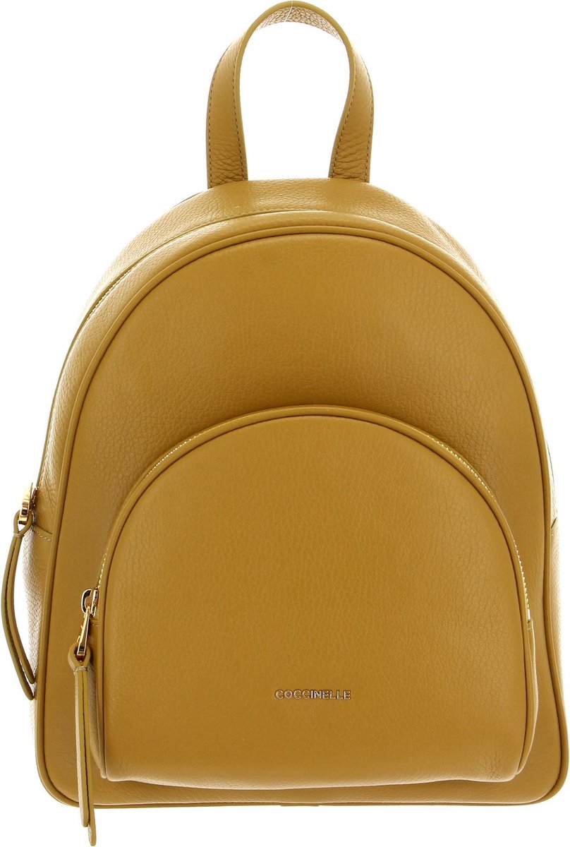 COCCINELLE Leren Vrije tijd rugzak Rugzak Coccinelle Gleen Handback Grained Leather Citronella Mosterdgeel