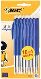 Verpakking met 10+4 blauwe BIC M10 Original balpennen.
