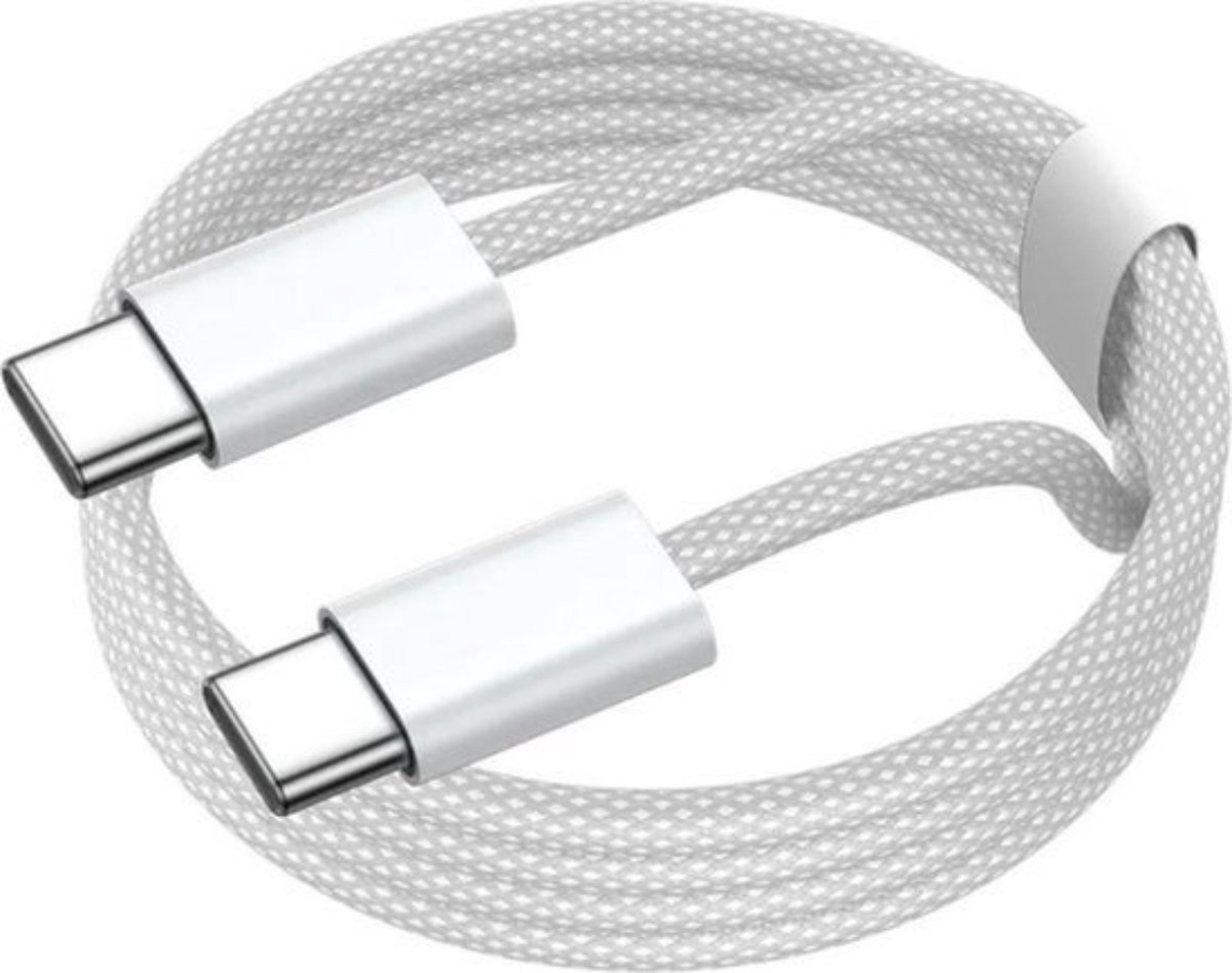 IT Unite - USB-C Naar USB-C Kabel - Snellader - 2 Meter - Wit - USB 3.0 - Duurzaam - Gevlochten