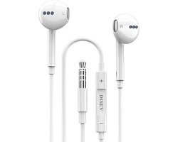 DISEV® - Oortjes met Draad - 3.5mm Jack Aansluiting - In-Ear Oordopjes met Draad - Oortjes met Draad en Microfoon - 1.20M kabel - Wit