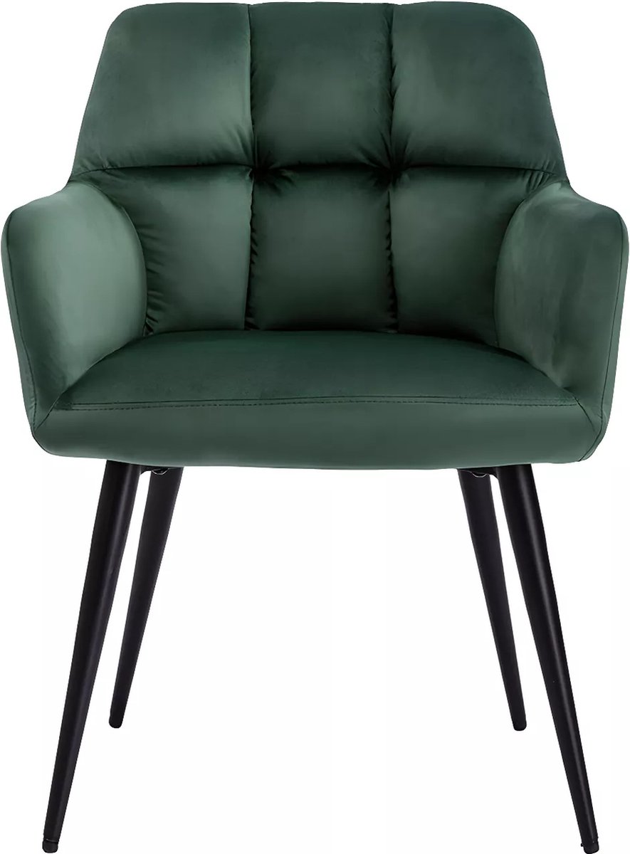 Vente-unique Set van 2 stoelen PEGA - Met armleuningen - Fluweel en metaal - Groen Dennengroen