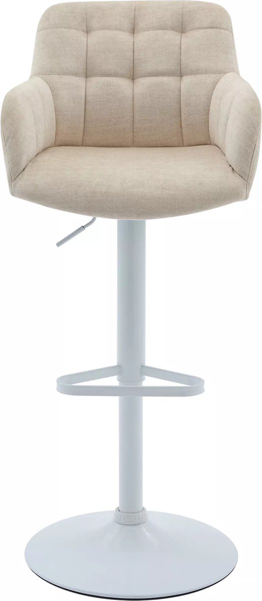 Vente-unique Set van 2 barkrukken van fluweel en wit metaal - Afstelbare hoogte - Crèmewit - PEGA Crème, Wit