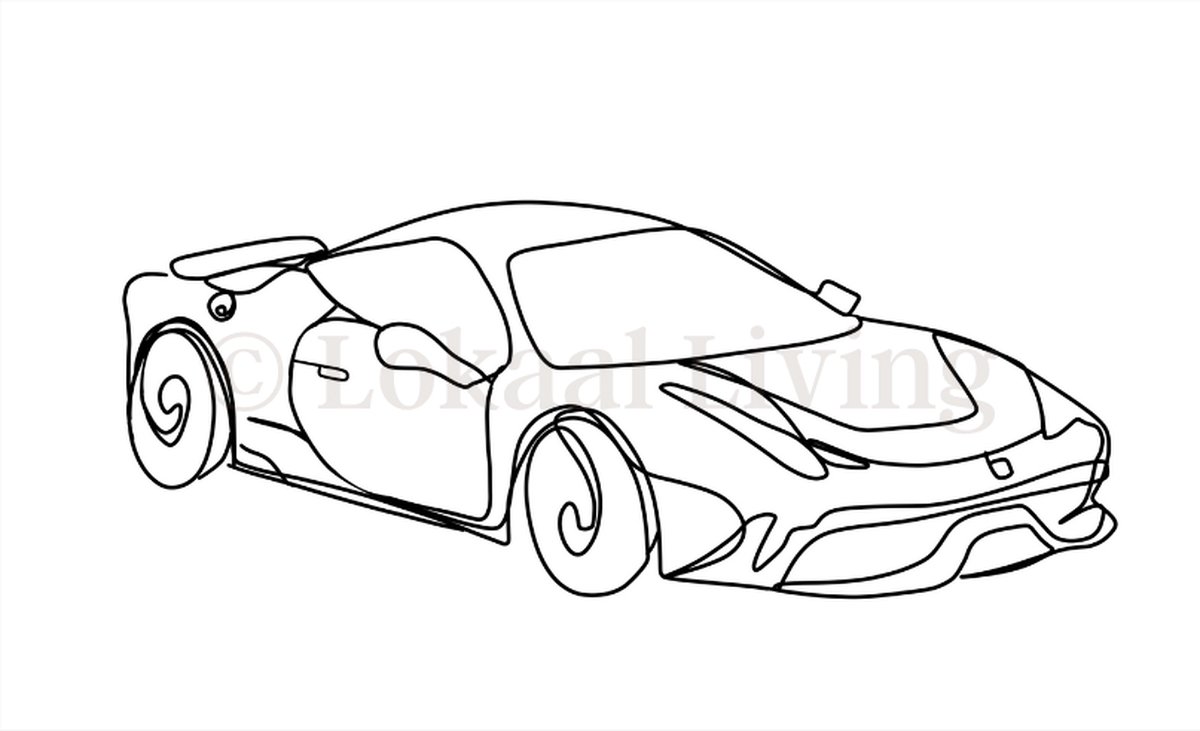 Lokaal Living - a4 poster - sportwagen - race auto - ferrari - oneline - line art