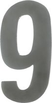 Huisnummer geborsteld RVS - “9” - op afstandnokken - hoogte 13 cm - dikte 2mm