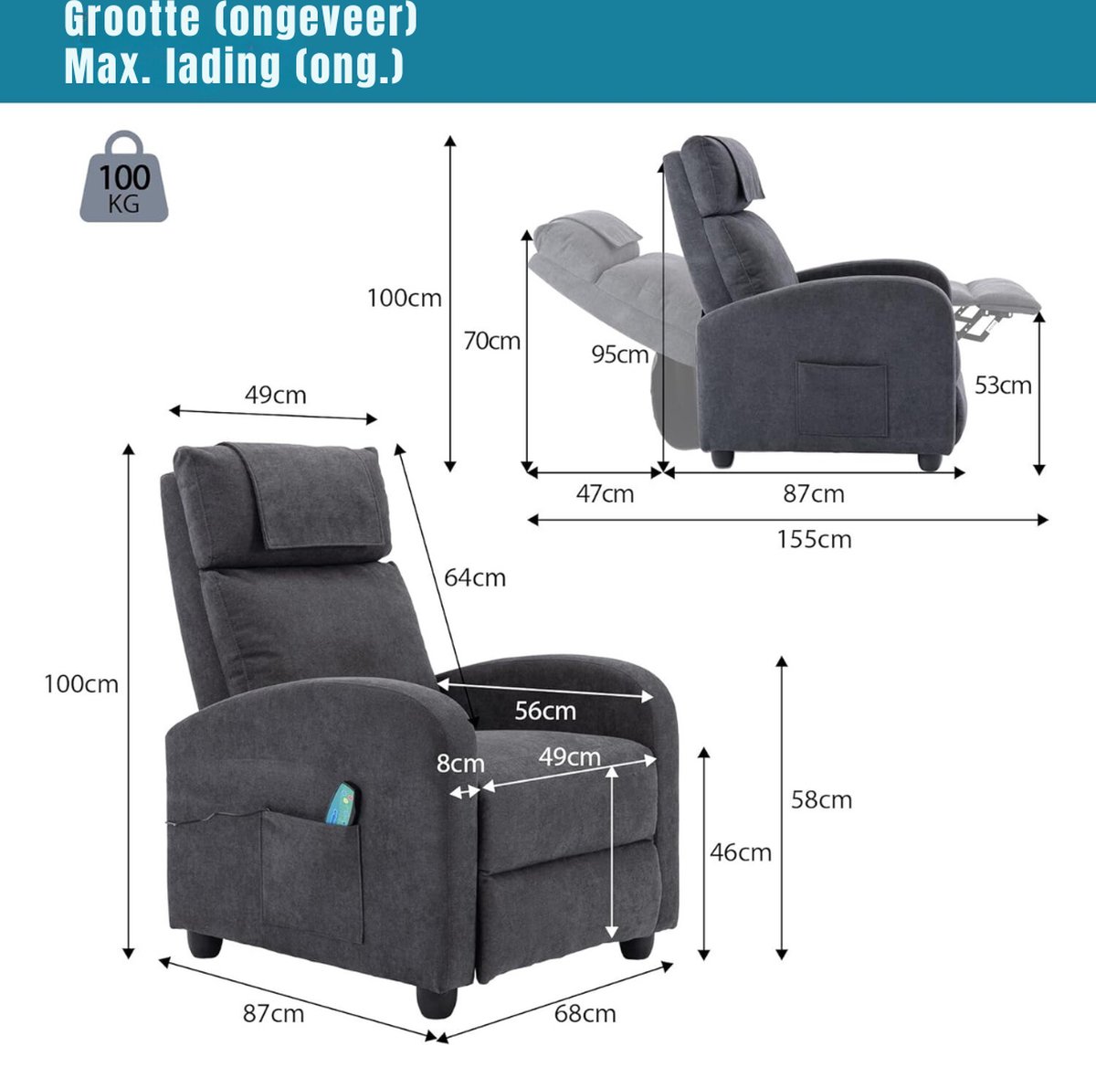 Afbeelding 2 van DD® Elektrische Sta Op Stoel Verstelbaar Grijs 87x68x100cm