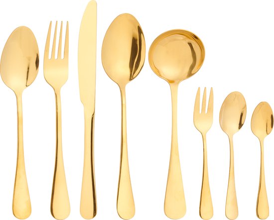 Infinity Goods Bestekset - Goud - 39-Delig - 6 Persoons Bestek - Meerdere Gangen - Mes/Lepel/Vork - RVS - Goud