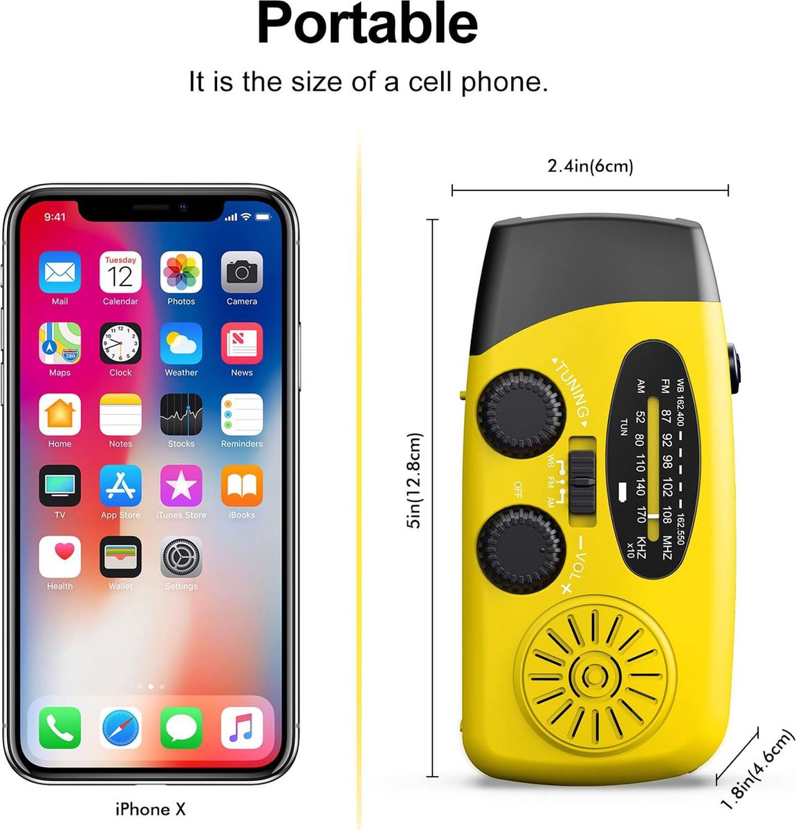 Draagbare handslinger noodradio met zonne-oplader 2000mAh oplaadbare powerbank voor noodgevallen LED-zaklamp SOS-alarm (geel) – foto 6