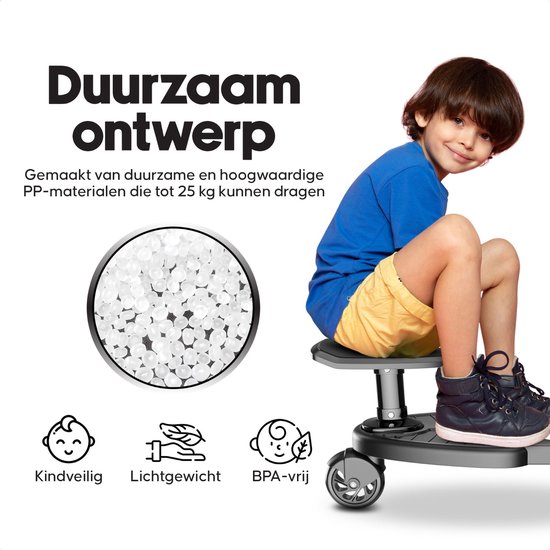 Silvax® - Meerijdplankje - Universeel - Eenwieler - Meerijd plankje met zitje - Voor kinderwagen - Extra stevig - Zwart van Merkloos — afbeelding 2