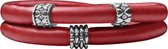 Quiges - Leren Wikkelarmband Rood 40cm met Aanschuif Bedels Zilverkleurig - RVS Magneetsluiting - ELBS091