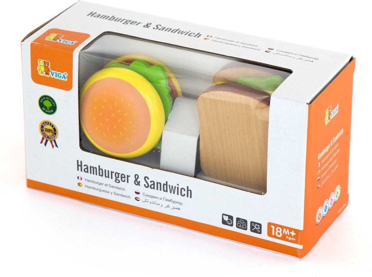 New Classic Toys Viga Toys - Speelgoedeten en -drinken - Sandwich en Hamburget Set — afbeelding 2