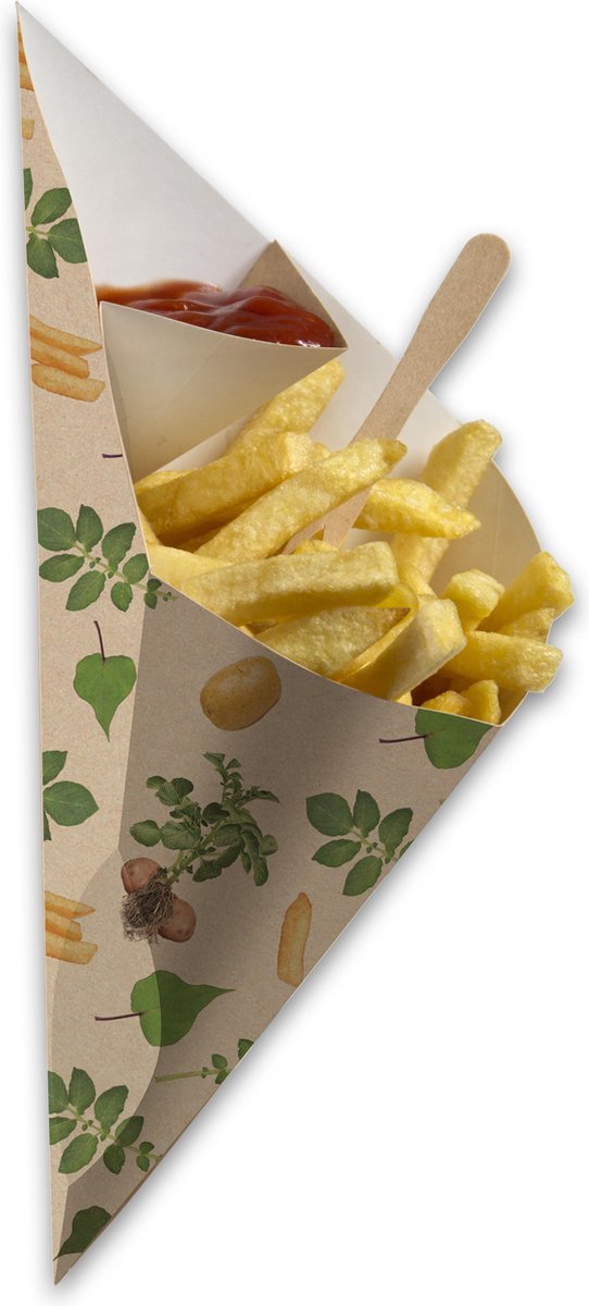 Fonkels Chip ’n Dip Frietzak - Met sausvak - Medium - Karton - Botanic print