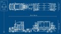 Technische tekening van de LEGO Technic Mack Anthem speelgoed vrachtwagen en aanhanger met afmetingen.