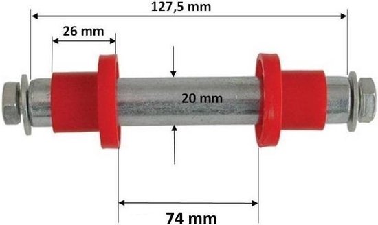 Tooltech As voor Kruiwagenwiel 128 mm x 74 mm x Ø 20 mm - Inclusief Stofkappen van Tooltech — afbeelding 2