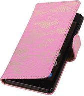 Bloem Bookstyle Hoesje - Wallet Case Telefoonhoesjes - Geschikt voor iPhone 4 Roze