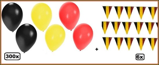 Themafeest pakket Belgie 300x ballonnen en 6x vlaggenlijn - EK WK Themafeest party festival landen belgie