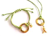 Jewellicious Designs Laugh Live Love ketting & armband goud met olijfgroen glanzend koord voor Pink Ribbon - collier - hanger met tekst - bijpassende armband - goudkleurig olijfgro