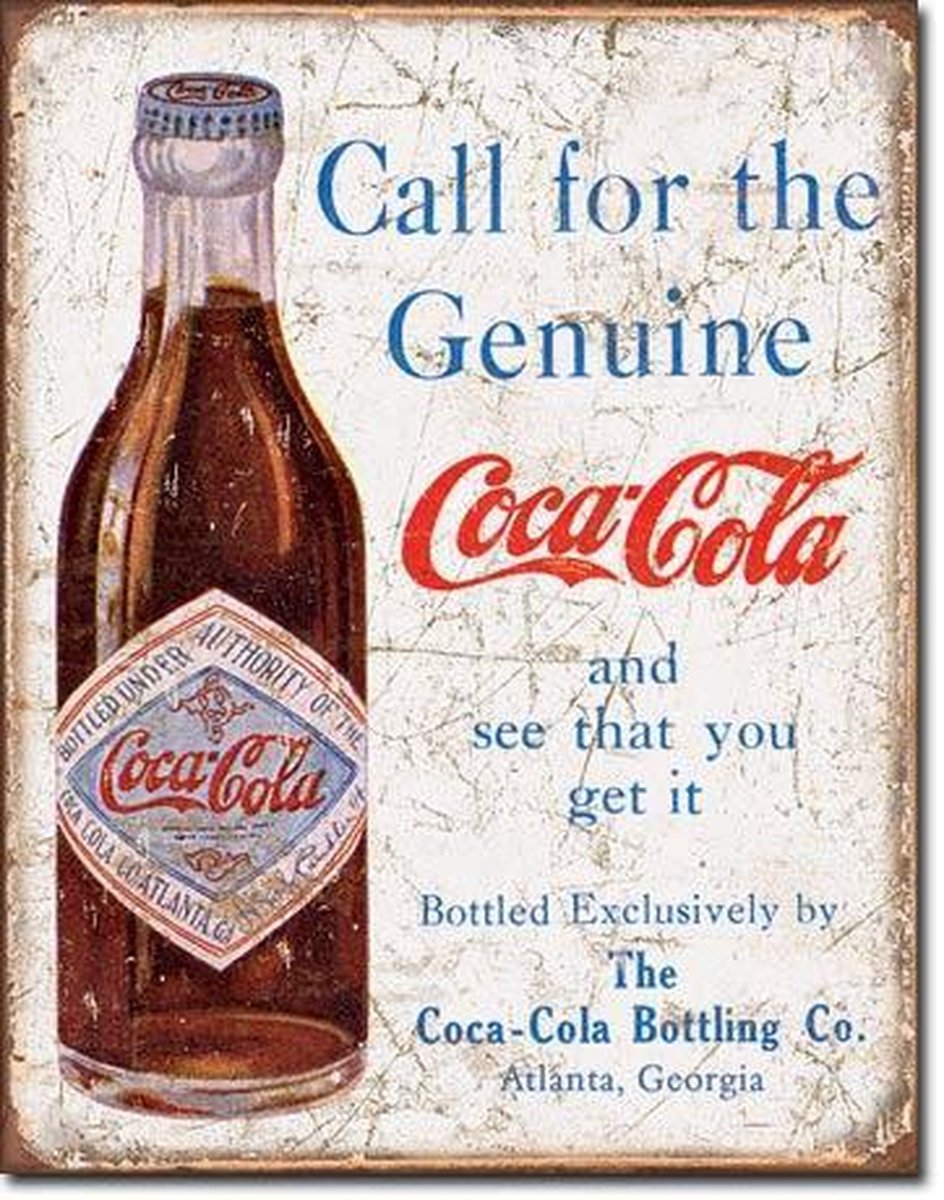 Coca-Cola Retro Coca-Cola Wandbord 'Call For The Genuine' - Metaal - 30 x 40 cm Meerdere kleuren
