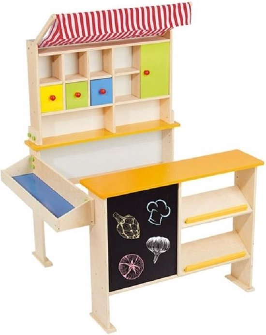 Houten speelwinkel met schoolbord en krijtjes | bol.com