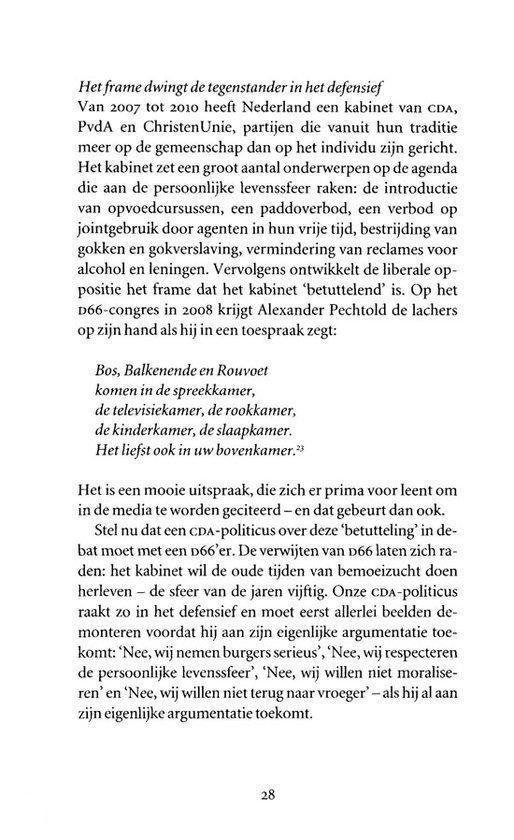 Pagina met tekst over politiek en framing. Geen afbeelding.