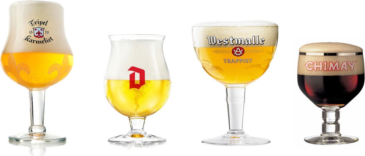 Bier glazen cadeau 4 stuks – Karmeliet – Duvel – Westmalle – Chimay
