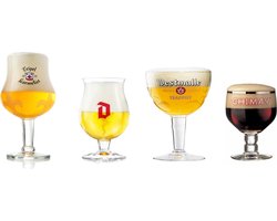 Bier glazen cadeau 4 stuks Karmeliet, Duvel, Westmalle, Chimay