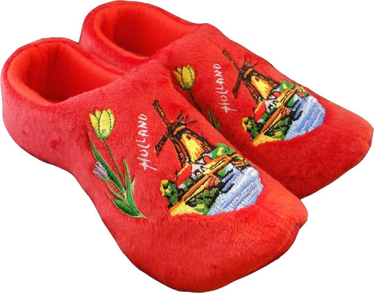 Woodenshoes by Wilhelmus Klomppantoffels Rood met molen