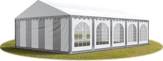 Partytent - Feesttent - Paviljoentent - 6x10m - PVC / grijs wit / 100% waterdicht, Brandvertragend & UV-bestendig / Inclusief zijwanden