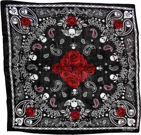 Zac's Alter Ego - Alternative paisley, roses and skulls Bandana - Zwart/Wit