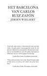 Boek met witte kaft. Titel 'Het Barcelona van Carlos Ruiz Zafón', met een citaat van Jeroen Wielaert.