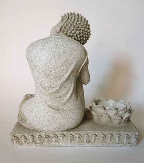 Bouddha avec bougeoir pierre gris - 17,5 cm - (1er.) - M