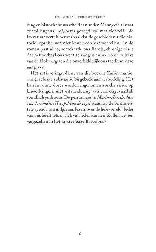 Pagina met tekst uit 'Het Barcelona van Carlos Ruiz Zafón', nummer 28.
