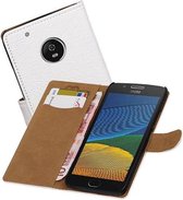 Croco Bookstyle Wallet Case Hoesjes voor Moto G5 Plus Wit