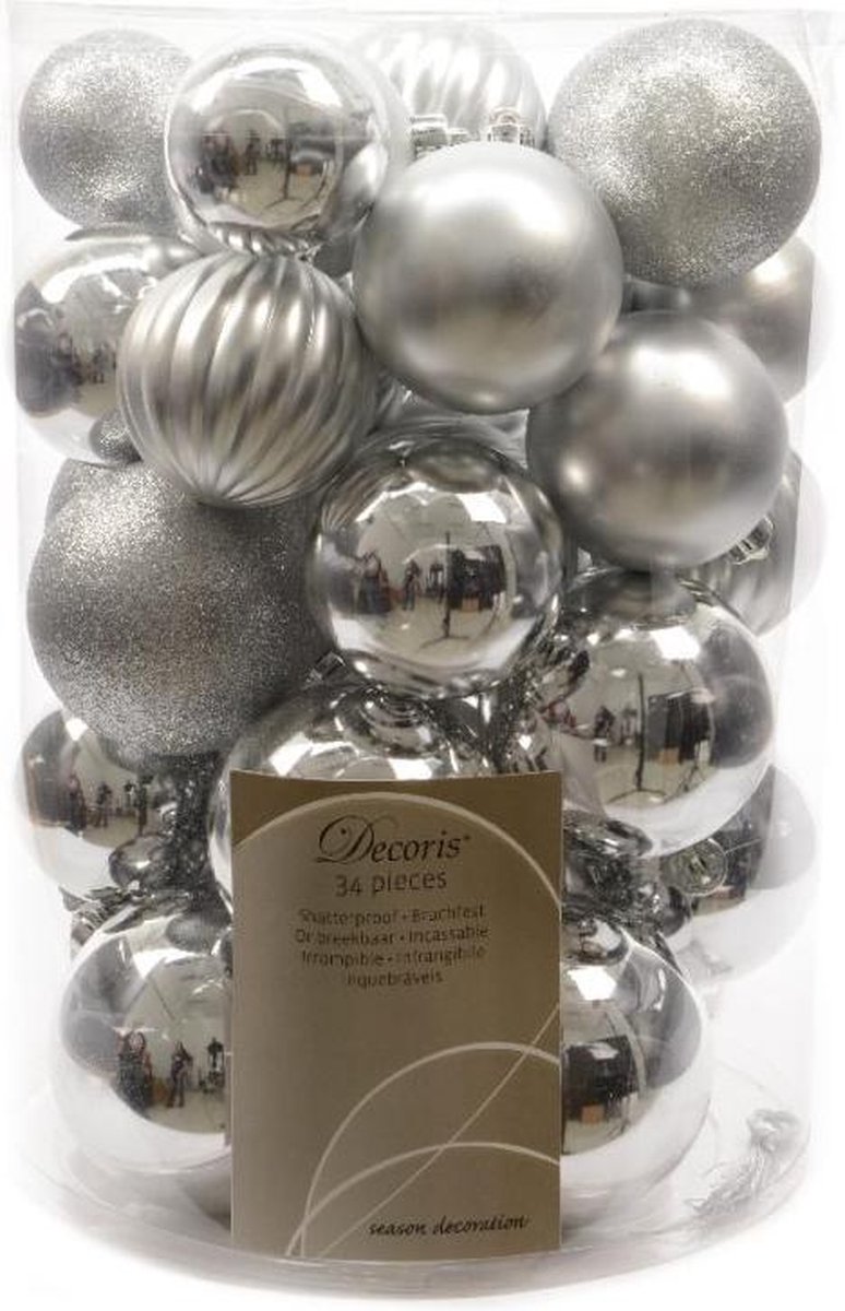 HHCP Kerstballen - 34 stuks - Ø5 cm tot Ø8 cm - Zilver