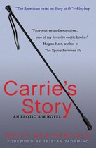 Boekomslag voor Carrie's Story, een erotische S/M roman met een zweep over de titel.