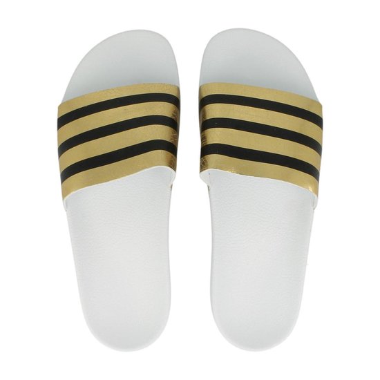 Moschino pvc pool dames slippers zwart/goud vind je in Sneakerstad