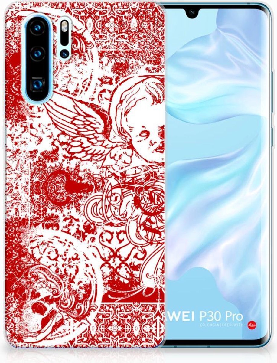Silicone Back Case Huawei P30 Pro Angel Skull Rood